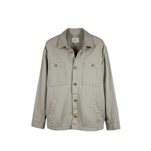 Folk light grey herringbone cotton jacket with button front, dual chest pockets,